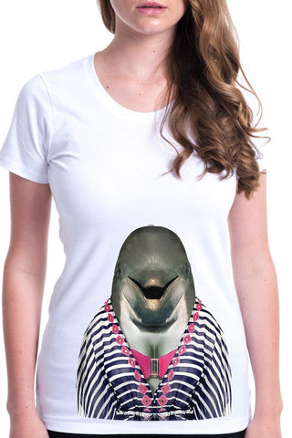 women's dolphin female t-shirt white