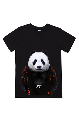 kids panda t shirt black