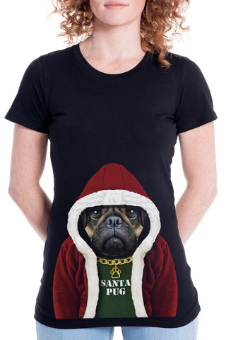 Women's Santa Pug Fitted Tee