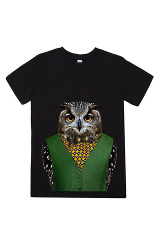 kids owl t shirt black