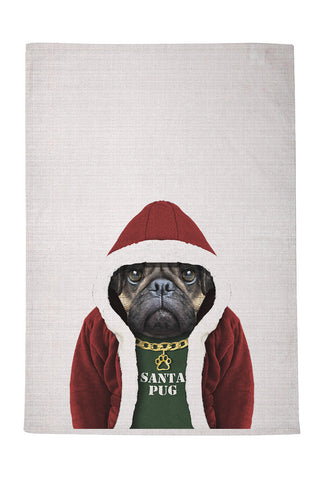 Santa Pug Tea Towel