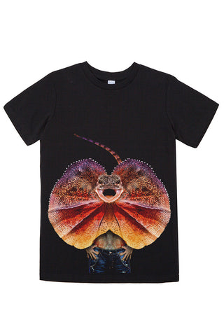 Kids Frill Neck Lizard T-Shirt - Kid's Tee, Black