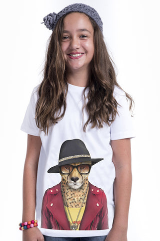 kids cheetah t shirt white