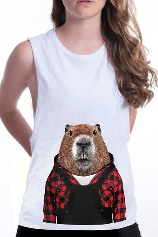 women's beaver boyfriend tank white