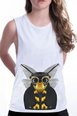 women's bee boyfriend tank white