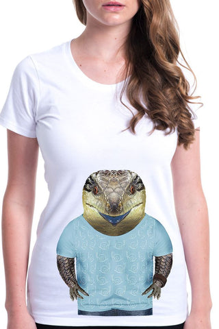 women's blue tongue lizard t-shirt white