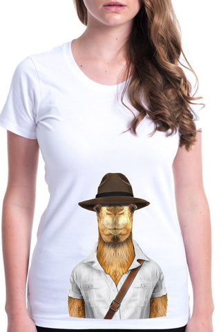 women's camel t-shirt white