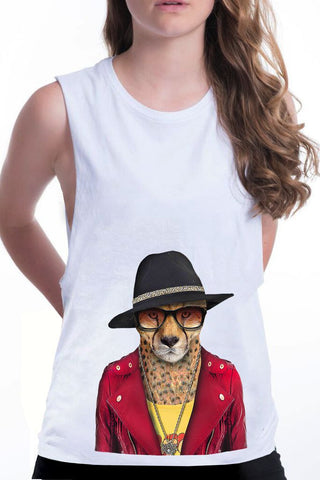 women's cheetah boyfriend tank white