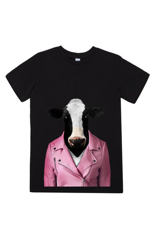 kids cow t shirt black