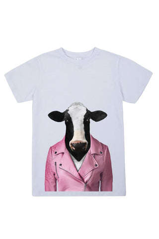 kids cow t shirt white