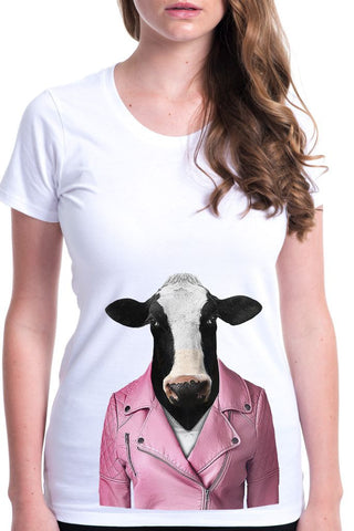 women's cow t-shirt white