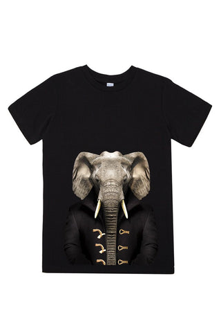 kids elephant t shirt black