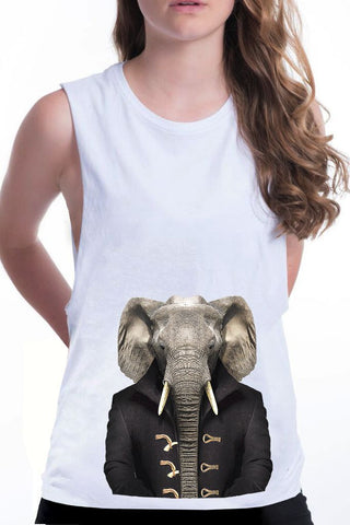 women's elephant boyfriend tank white