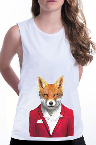 women's fox boyfriend tank white