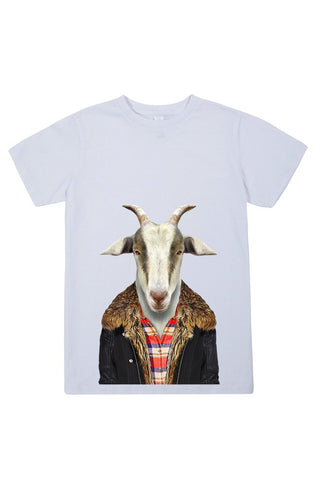 kids goat t shirt white