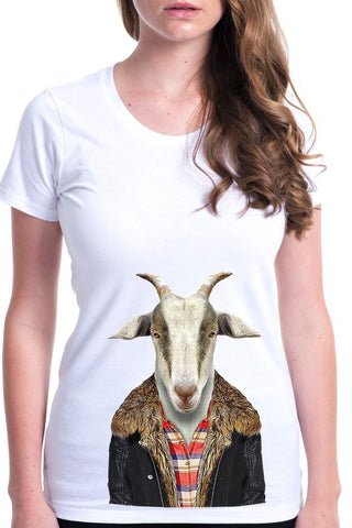 women's goat t-shirt white