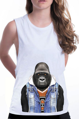 women's gorilla boyfriend tank white