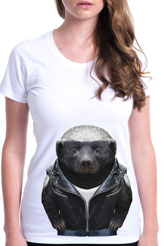 women's honey badger t-shirt white