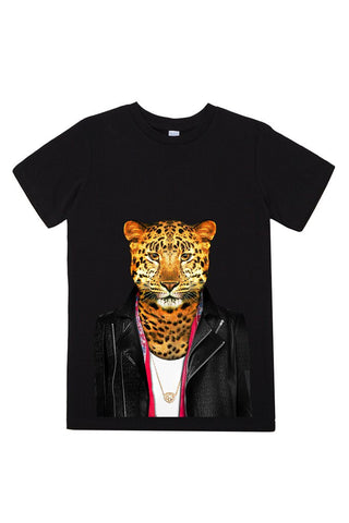 kids leopard t shirt black