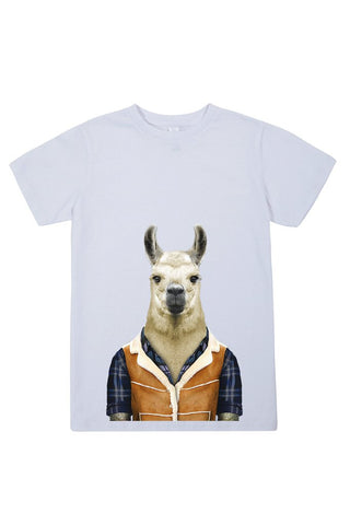 kids llama t shirt white