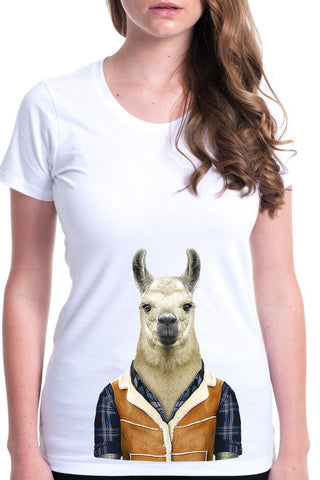 women's llama t-shirt white