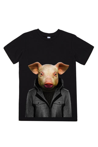 kids pig t shirt black