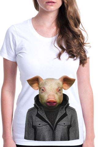 women's pig t-shirt white