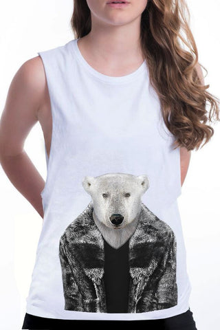 women's polar bear boyfriend tank white