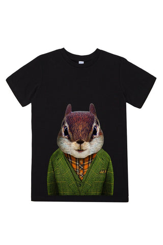 kids squirrel t shirt black