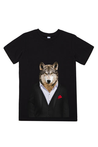 kids wolf t shirt black