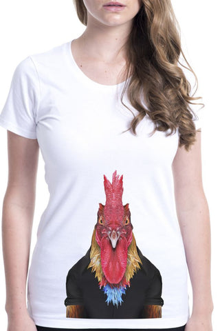 women's young rooster t-shirt white