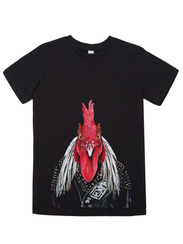 kids rooster t shirt black