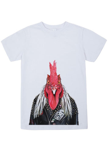 kids rooster t shirt white