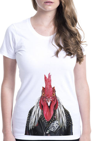 women's rooster t-shirt white
