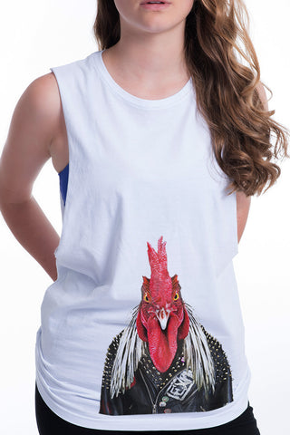 women's rooster boyfriend tank white