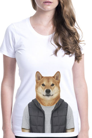 women's shiba dog t-shirt white