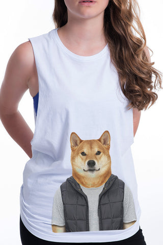 women's shiba dog boyfriend tank white