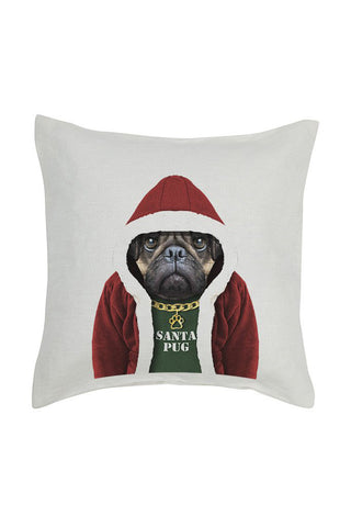 Santa Pug Cushion Cover - Linen